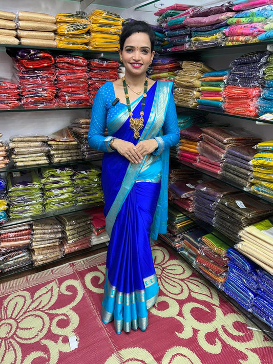 Mysore Crepe Royal Blue Saree (2707A)