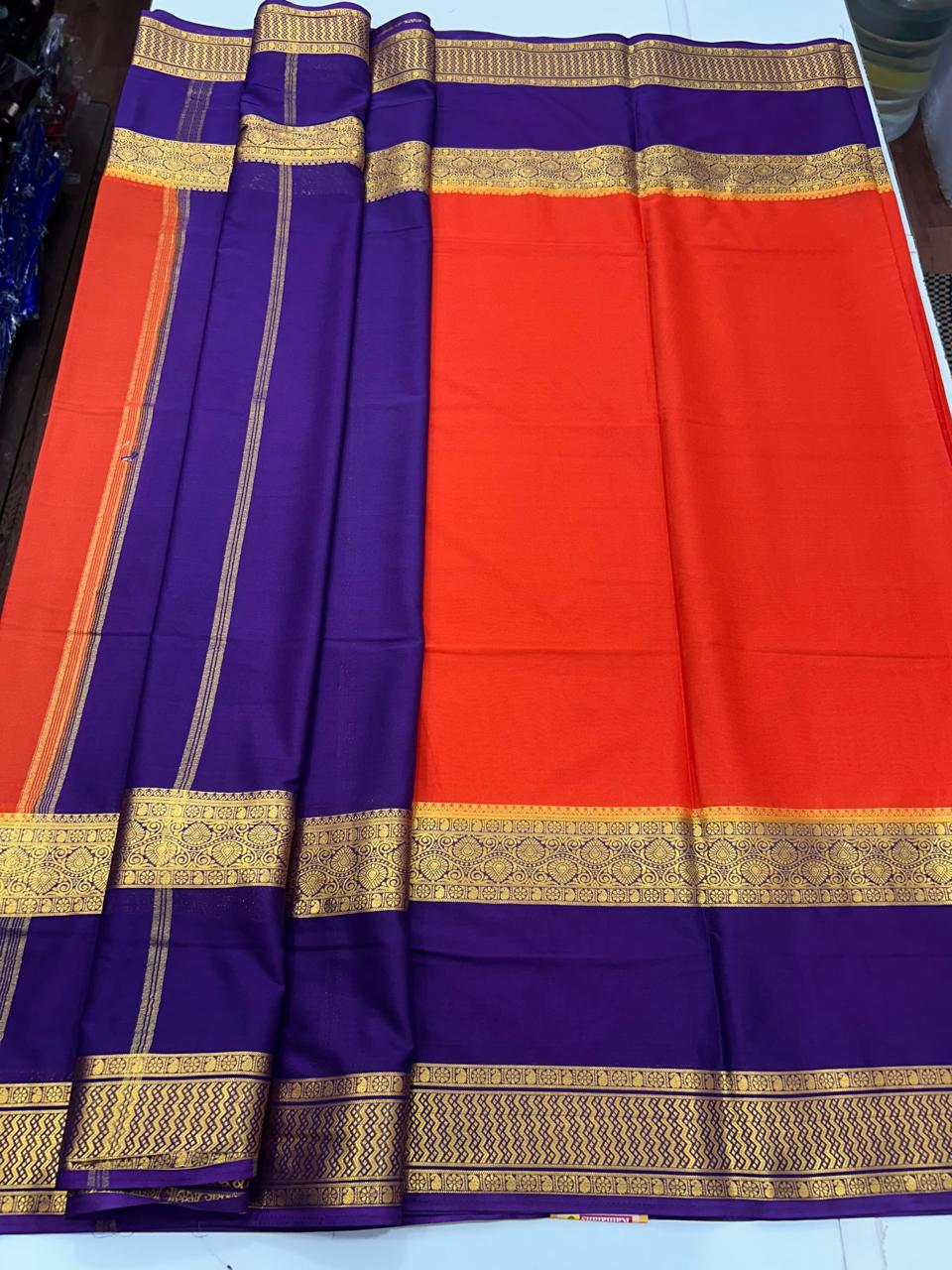 Mysore Crepe 2D Orange Saree (2711B)