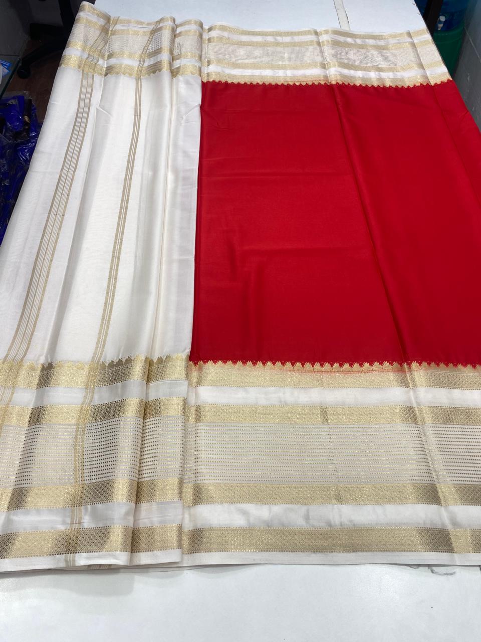 Mysore Crepe 2D Red Saree (2757C)