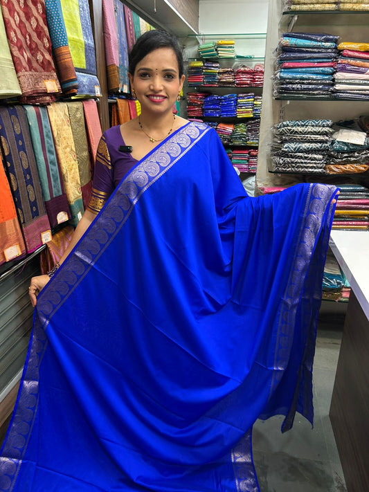 Mysore Crepe Royal Blue Saree (2764F)