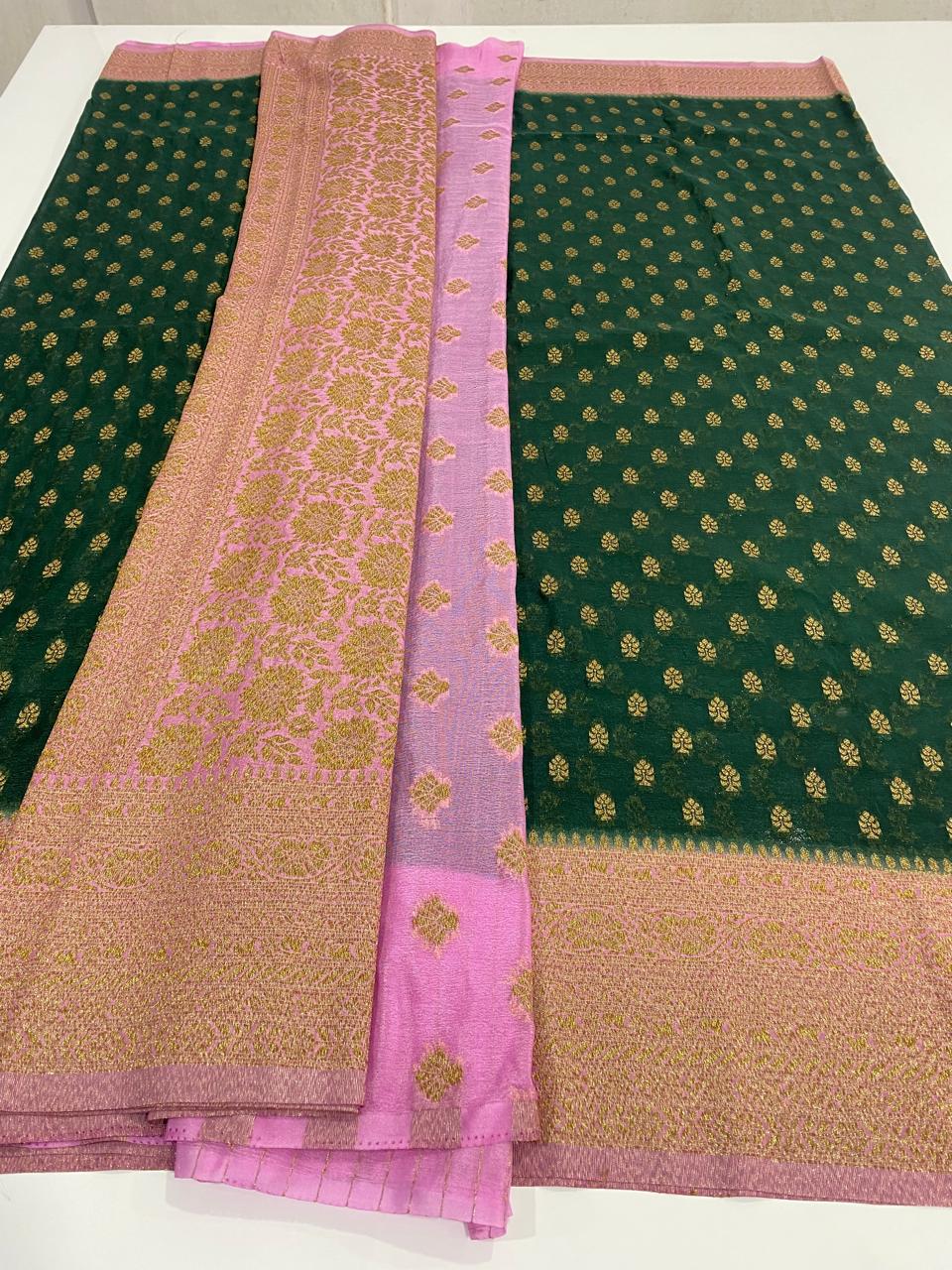 Khaddi Georgette Neem Zari Saree (2971)