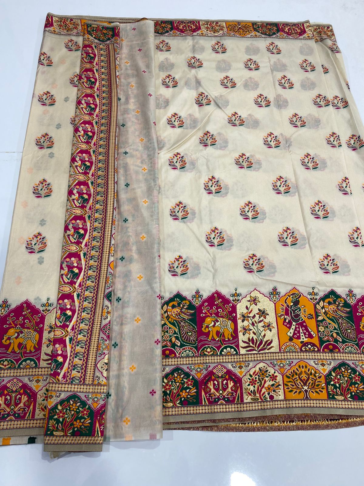 Mysore Pashmeena Off White Meena Butta Saree (2986B)