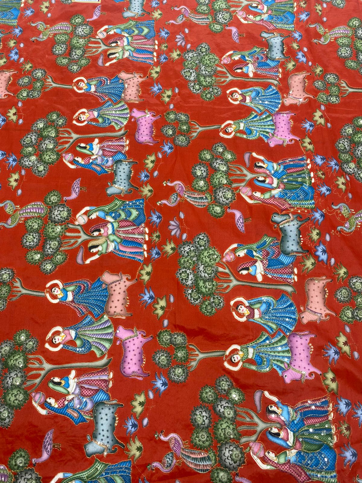 Natural Crepe Position Printed Embroidery Blouse(3217K)