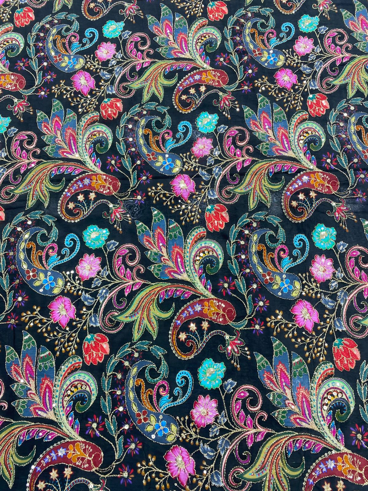 Natural Crepe Position Printed Embroidery Blouse ( 3216D-R50 )