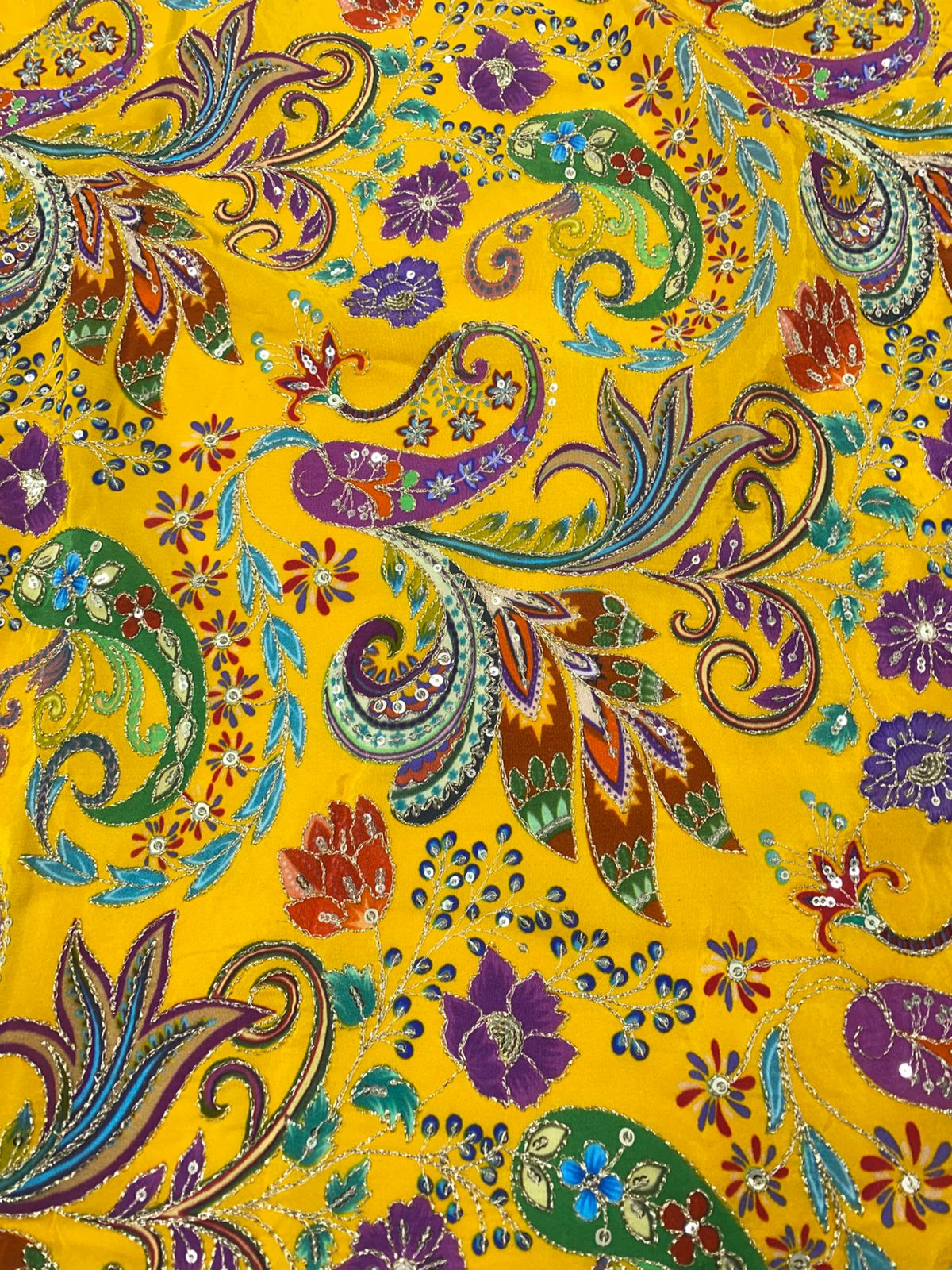 Natural Crepe Position Printed Embroidery Blouse ( 3216K-R50 )