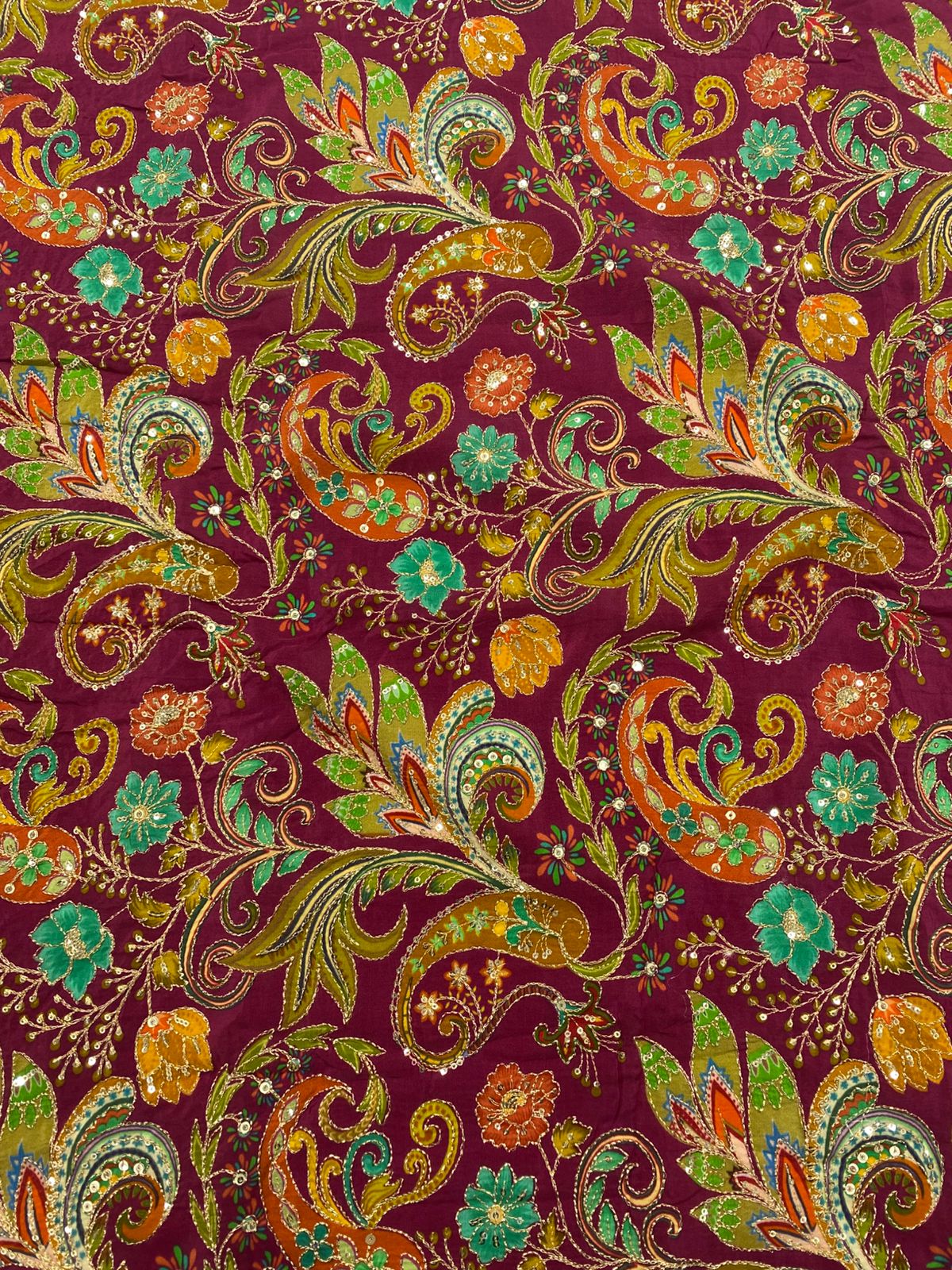Natural Crepe Position Printed Embroidery Blouse ( 3216M-R50 )