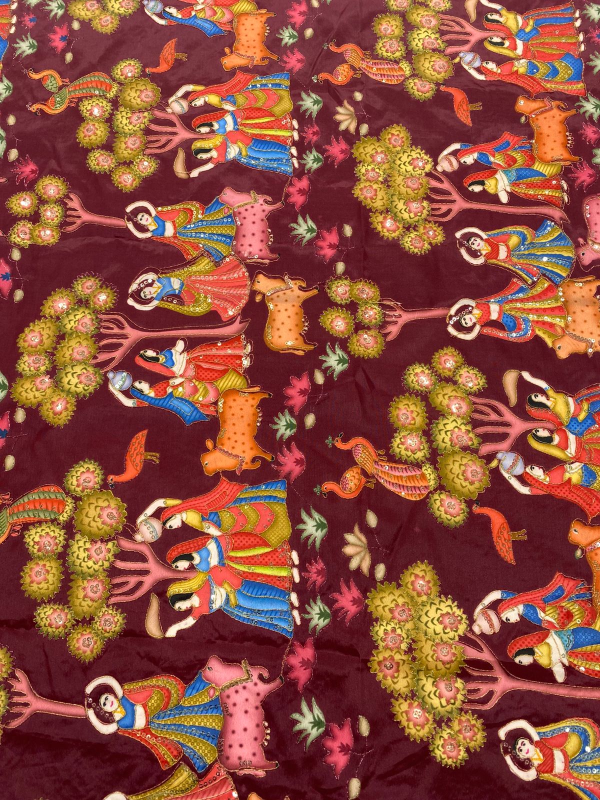 Natural Crepe Position Printed Embroidery Blouse ( 3217M-R51 )