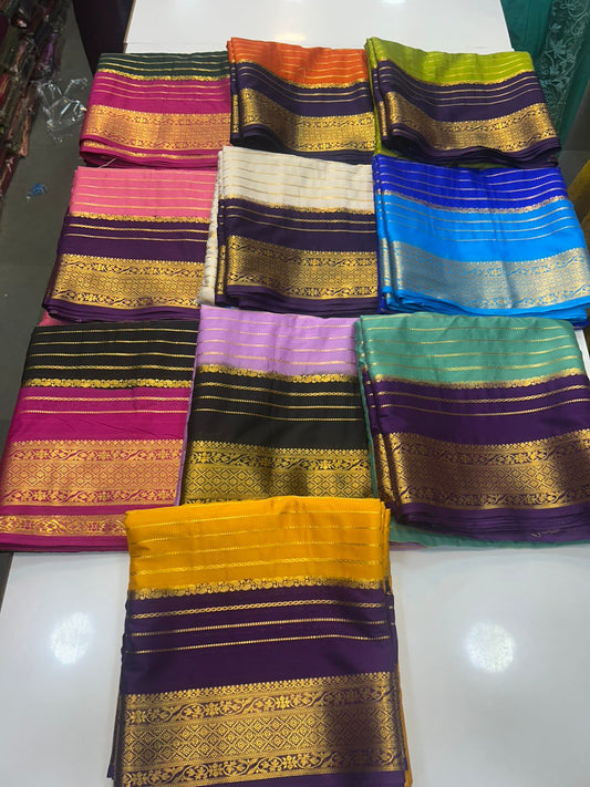 Crepe Lines Saree With Contrast Blouse (2440B)