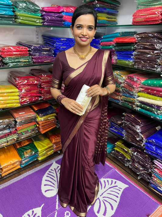 Mysore Crepe Self Ivory Jari Saree (2543B)