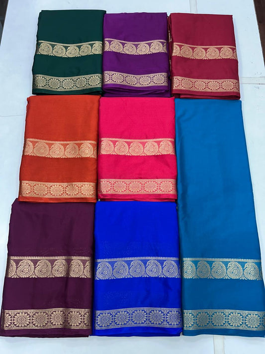 Mysore Crepe Mango Border Saree (2639)
