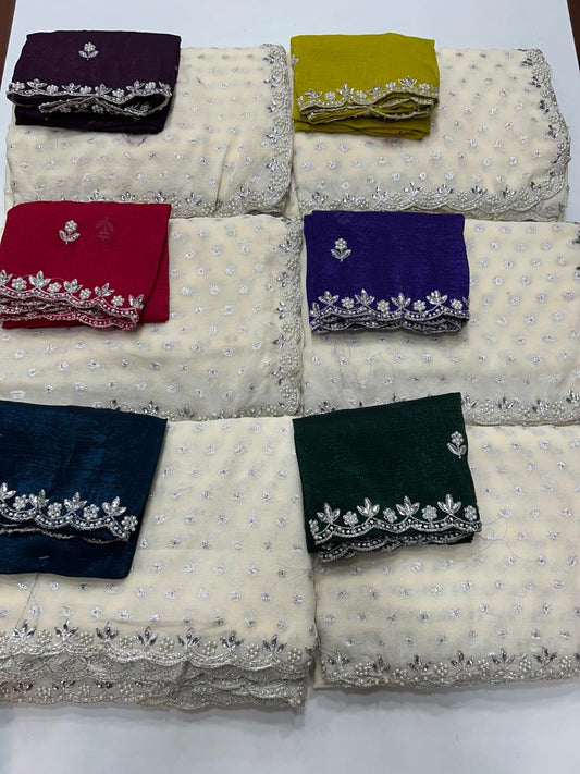 Fancy Space Silk White Saree (2646)