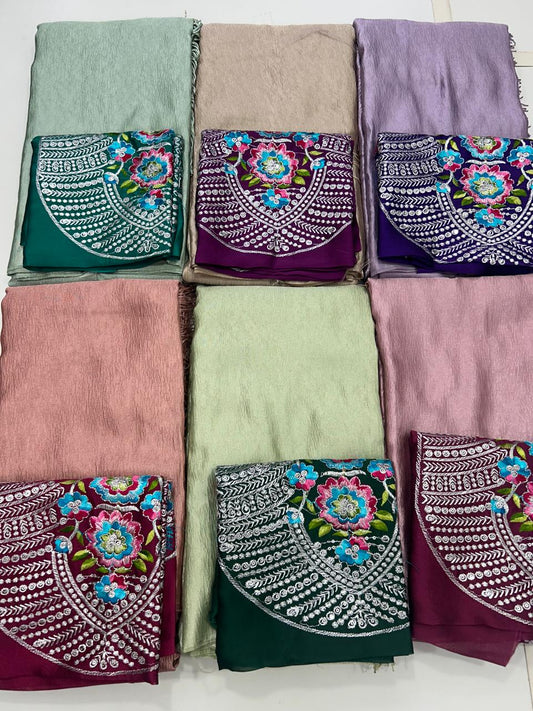Fancy Crushed Satin Saree (2722)