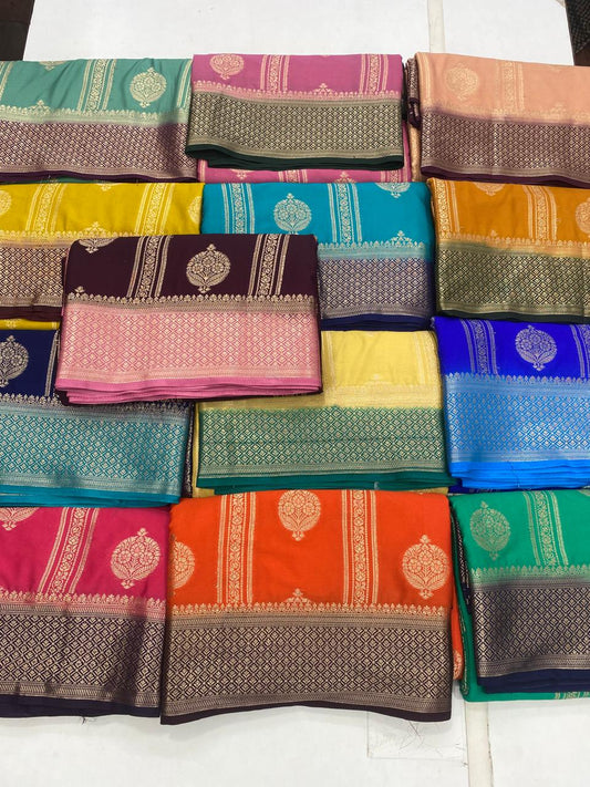 Mysore Crepe Butta Lines Saree (2855)