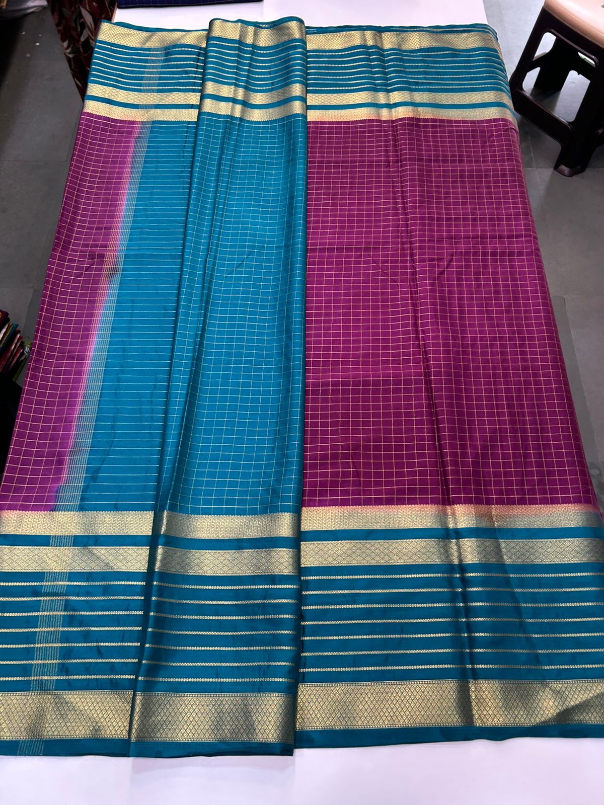 Mysore Crepe Checks Lines Saree(2897)