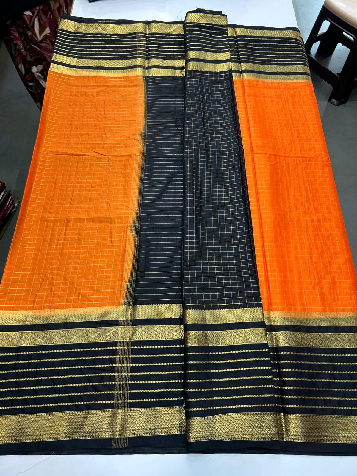 Mysore Crepe Checks Lines Saree(2897)