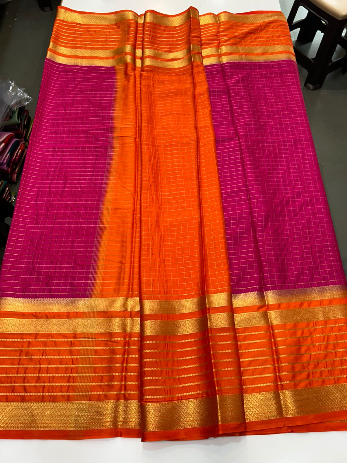 Mysore Crepe Checks Lines Saree(2897)