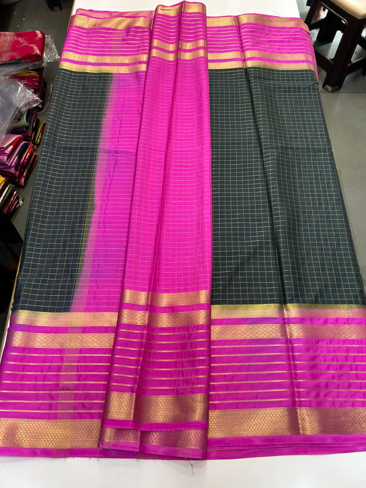 Mysore Crepe Checks Lines Saree(2897)