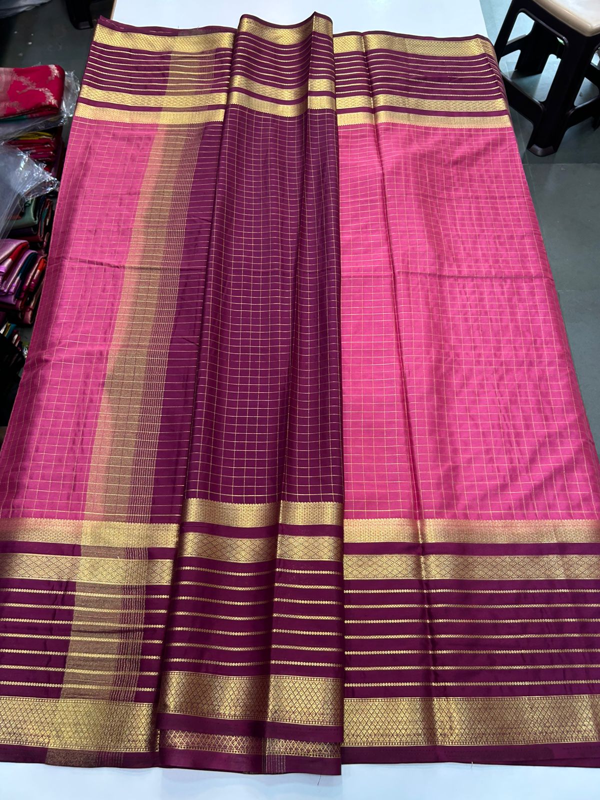 Mysore Crepe Checks Lines Saree(2897)