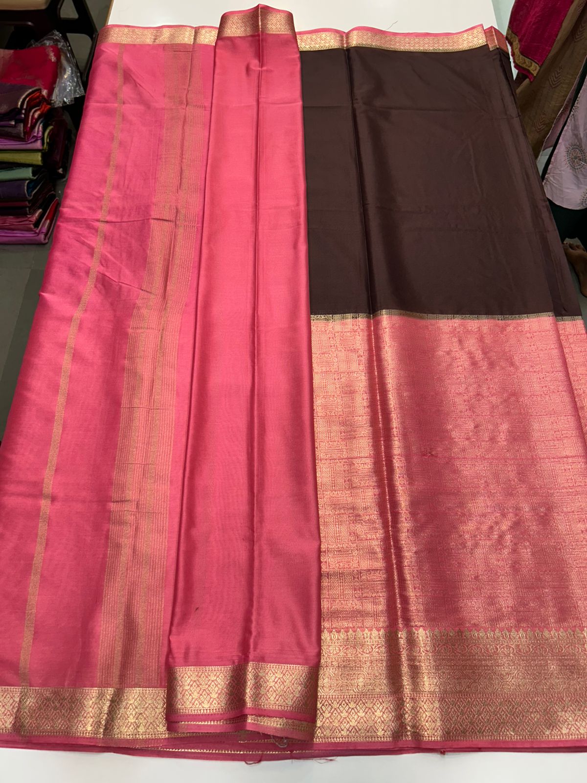 Crepe Half Broket Half Plain Saree (2896)