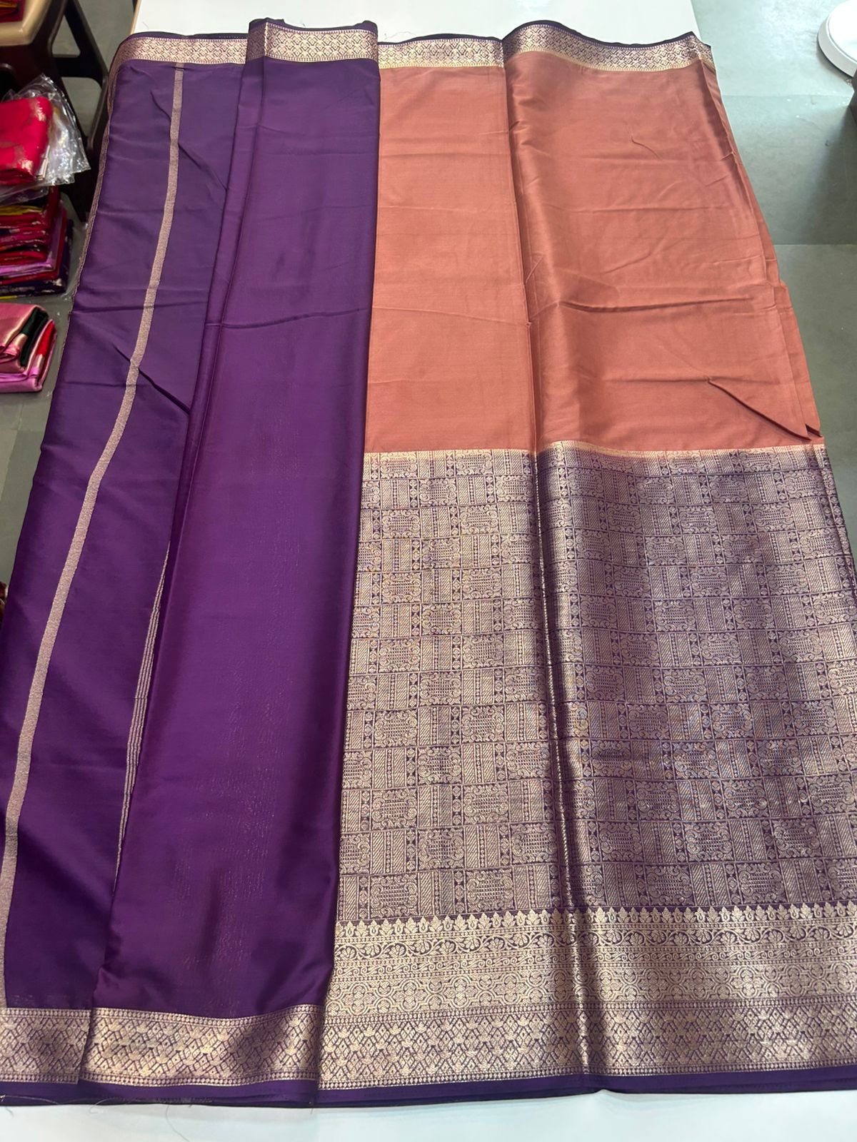 Crepe Half Broket Half Plain Saree (2896)