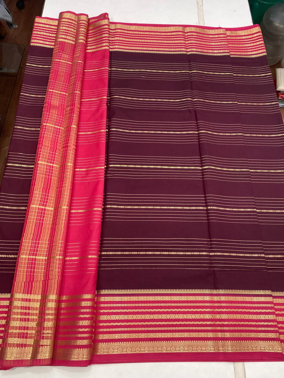 MysoreCrepe  Lines Saree(2923A)