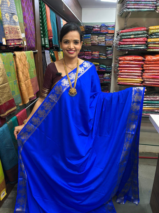 Mysore Crepe Royal Blue Saree (2954)