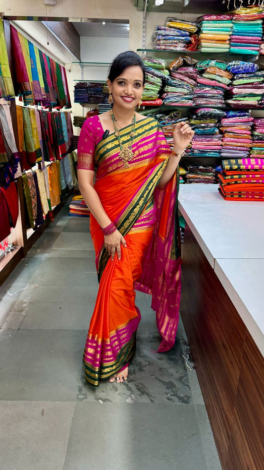 Crepe 3D Orange Big Bentex Saree (2223)