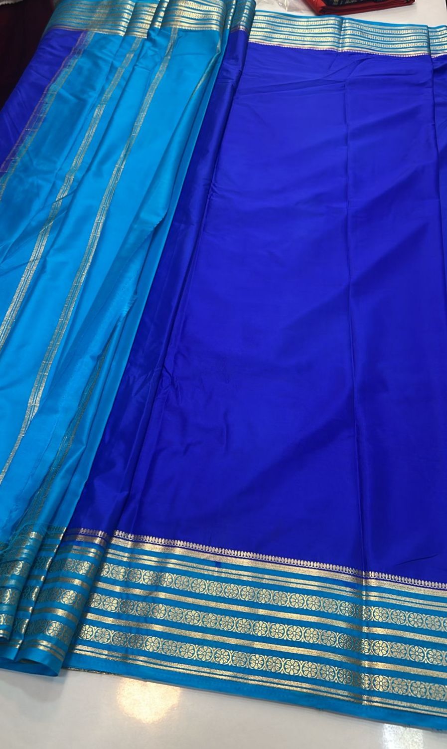 Crepe Royal Blue Saree With Contrast Plain Blouse (2426C)