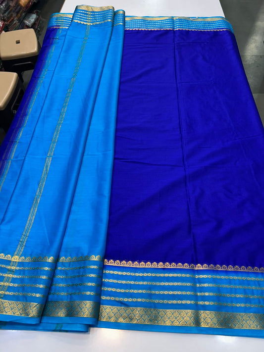 Crepe Plain Royal Blue Saree (2426D)