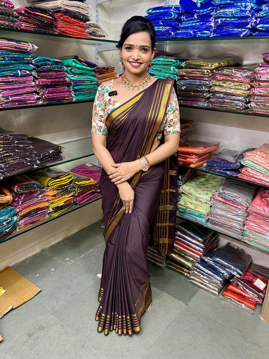 Crepe Self Chocolate Saree (2424G)
