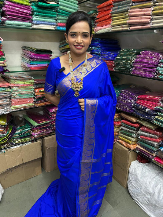 Mysore Crepe Royal Blue Saree (2540B)