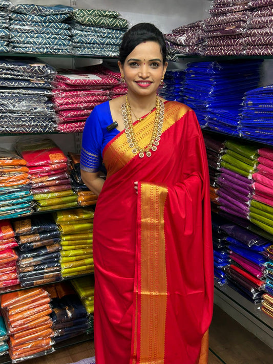 Mysore Crepe Red Saree (2555B)