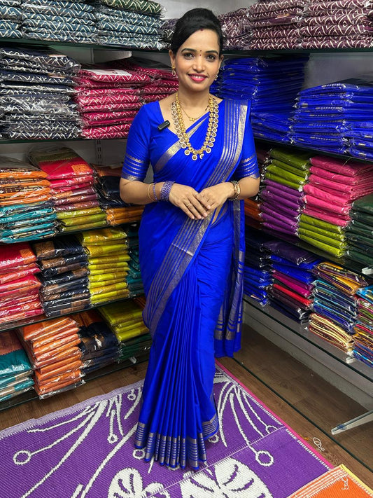 Mysore Crepe Royal Blue Saree (2555A)
