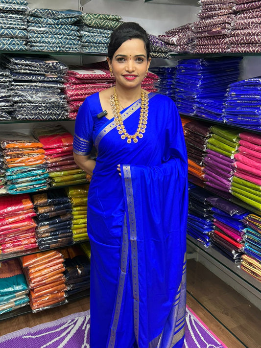 Mysore Crepe Royal Blue Saree (2555C)