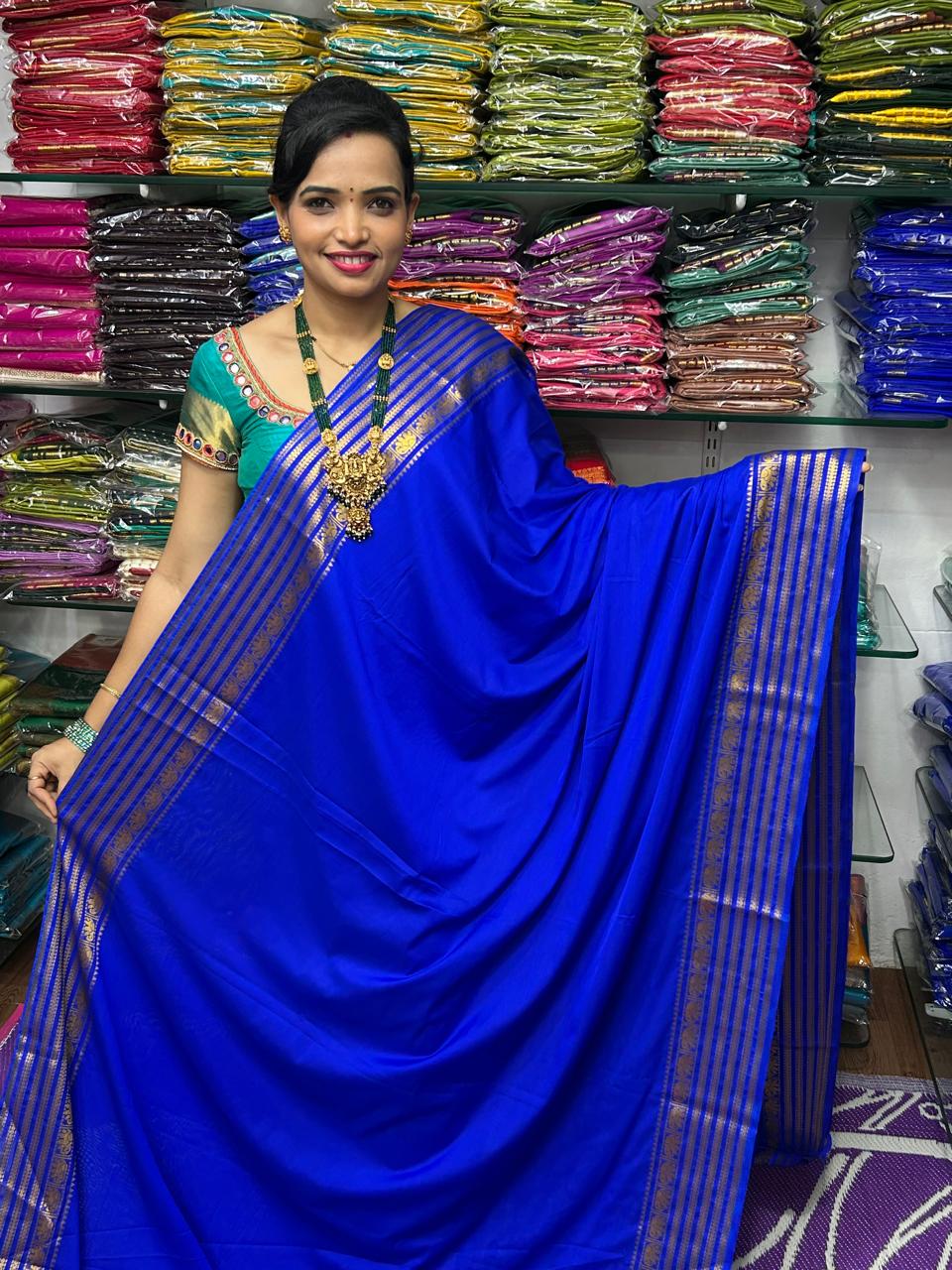 Royal Blue Crepe Silk Readymade/Easy Saree
