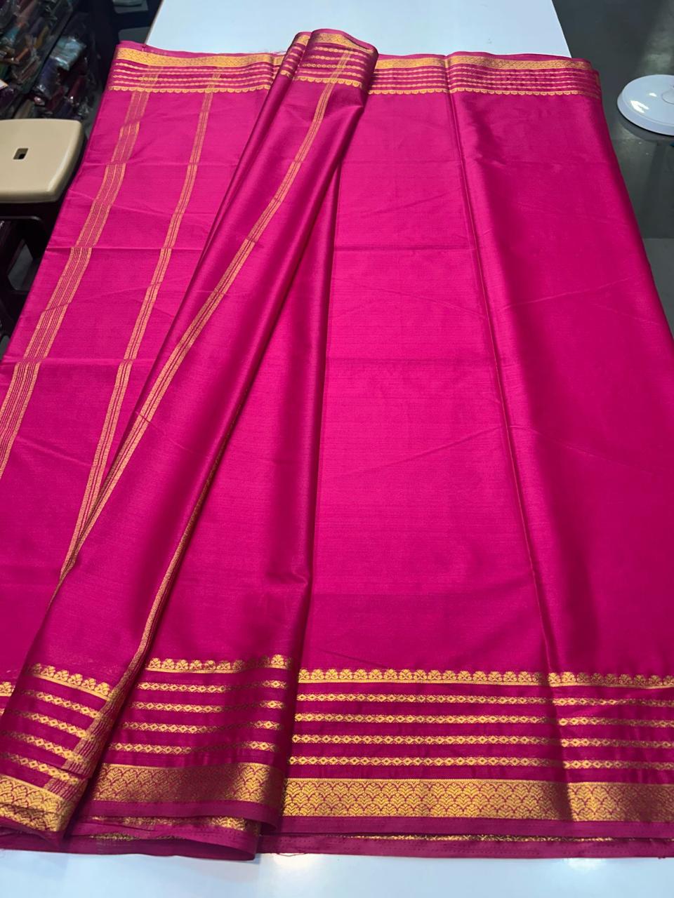 Mysore Crepe Rani Pink Saree (2563)-1
