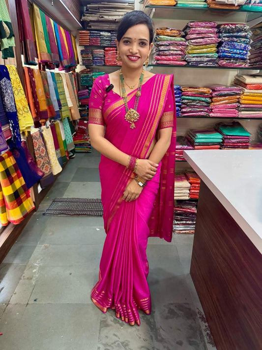Mysore Crepe Rani Pink Saree (2563)-1