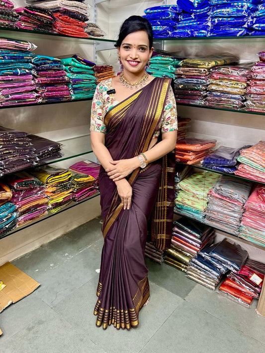 Mysore Crepe Chocolate Saree (2563B)