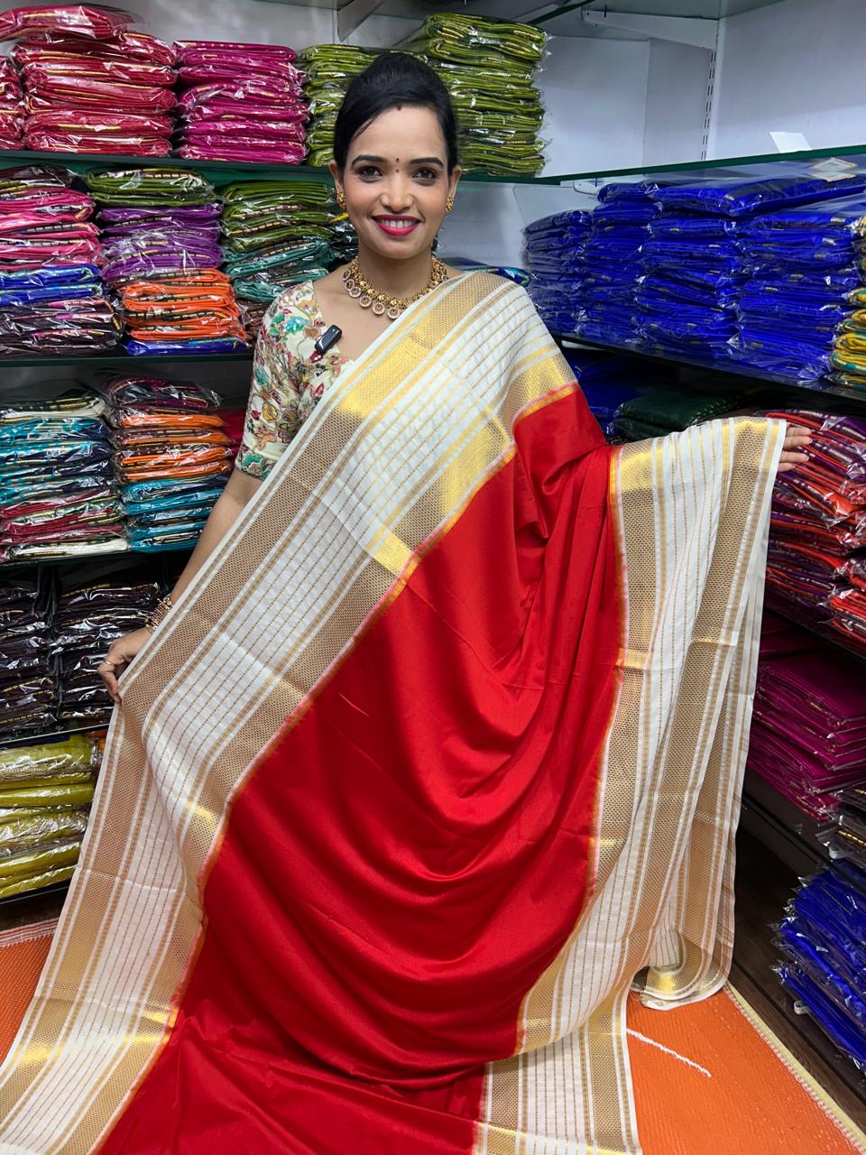 Mysore Crepe Red Saree (2564D)