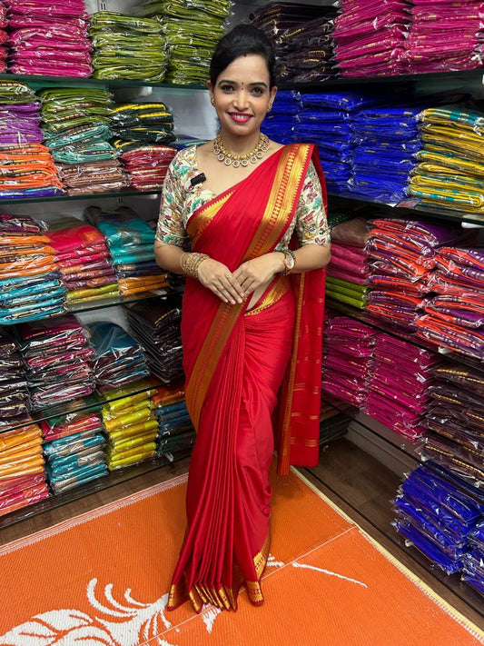 Mysore Crepe Red Saree (2563C)
