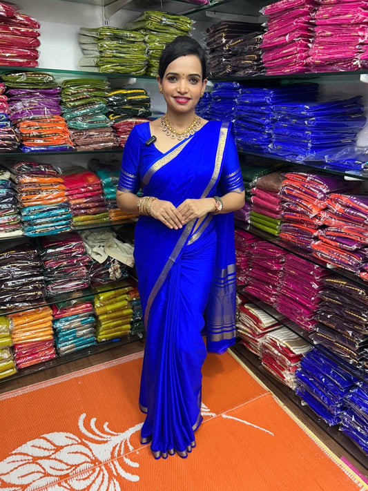 Mysore Crepe Royal Blue Saree (2555G)