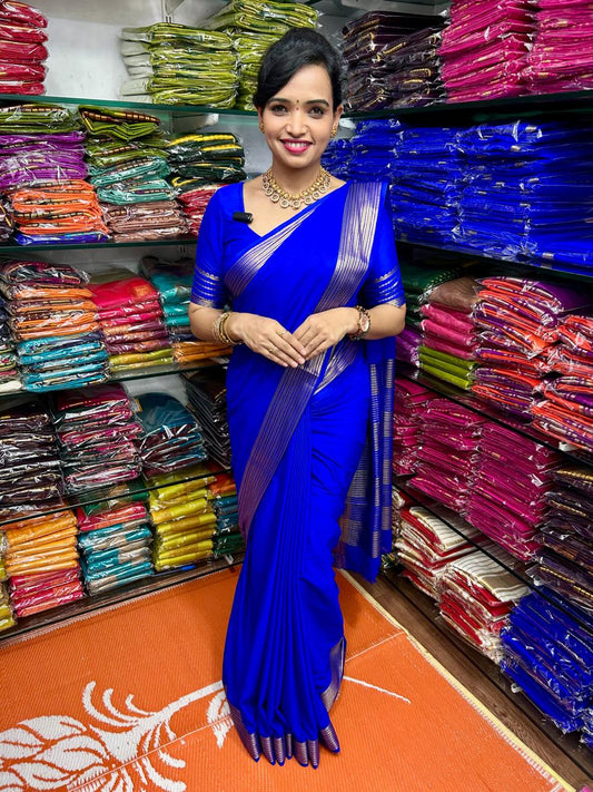 Mysore Crepe Royal Blue Saree (2555H)