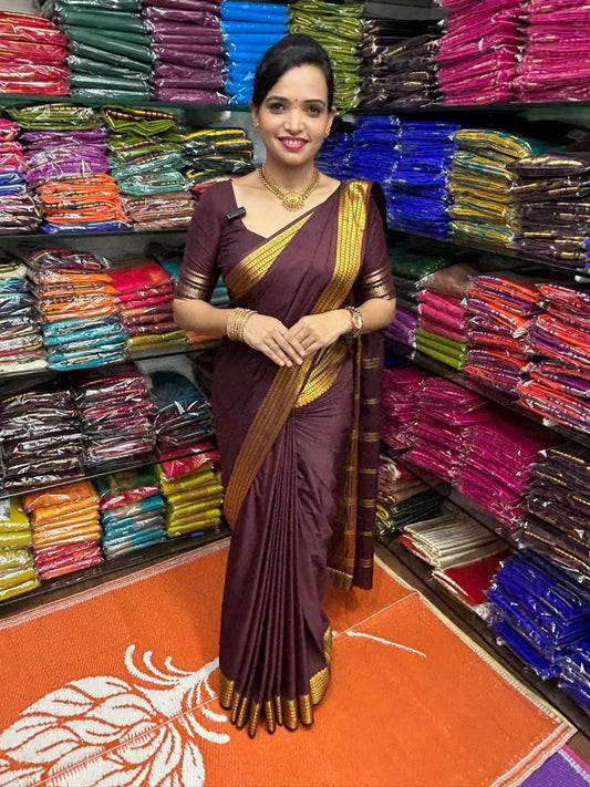 Mysore Crepe Chocolate Saree (2563D)
