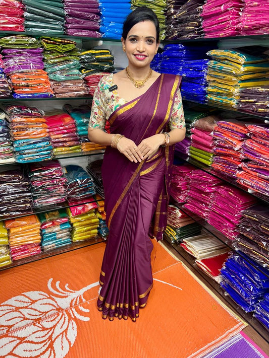 Mysore Crepe Wine Saree (2566C)
