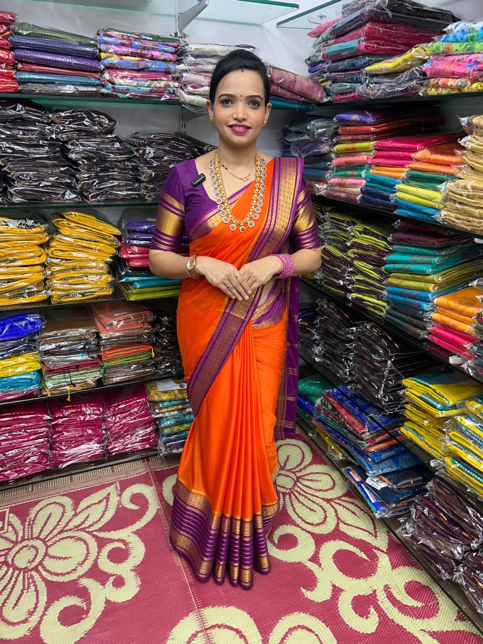 Mysore Crepe 2D Orange Saree (2678)
