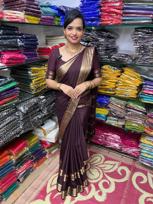 Crepe Plain Chocolate Saree (2636B)
