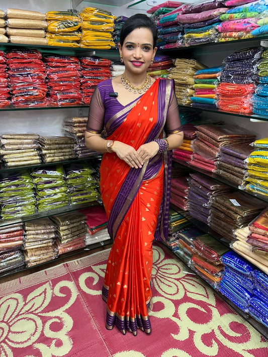Mysore Crepe 2D Butta Orange Saree (2706A)