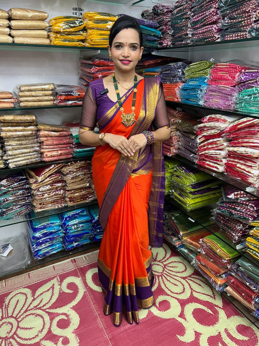 Mysore Crepe 2D Orange Saree (2711B)