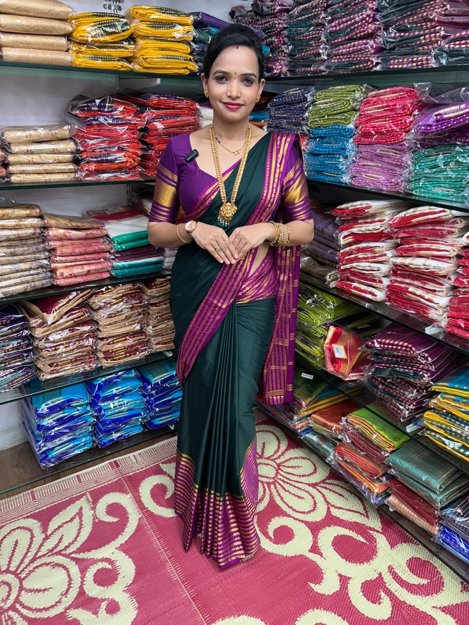 Mysore Crepe 2D Bottle Green Saree (2711C)