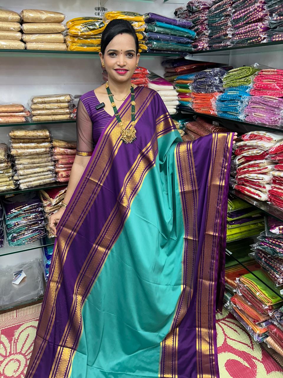 Mysore Crepe 2D Pista Saree (2707D)